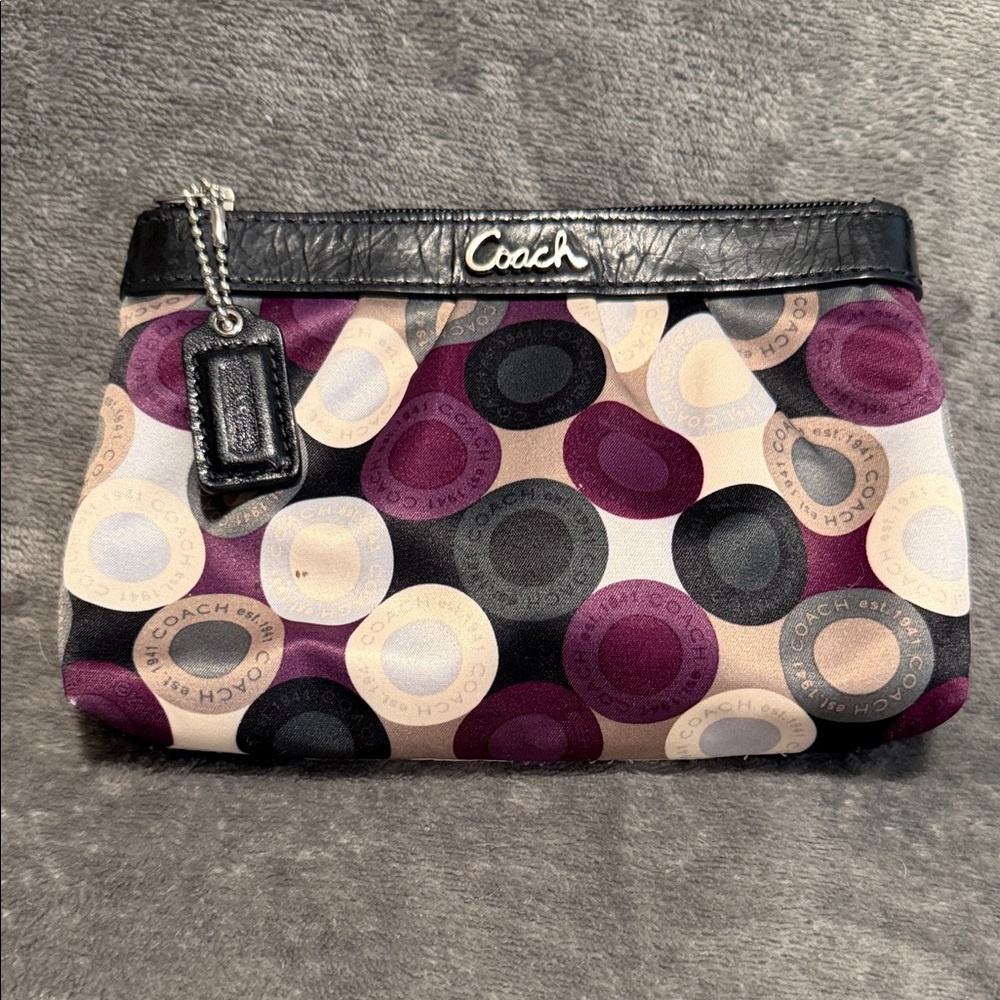 Coach Purple, Black & Cream Circle-Print Wristlet